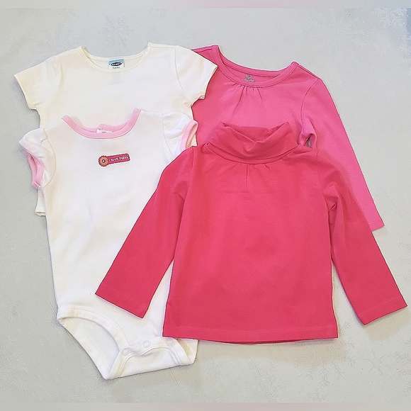 Lot of (4) Baby Girl Tops / Onesie White Cream Pink (see descrip for details) - Picture 1 of 3